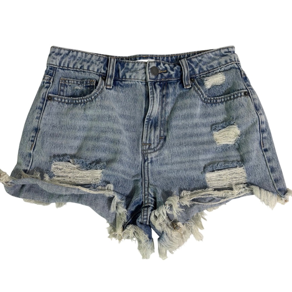 Altar'd State Distressed Denim Shorts Light Wash Frayed Hem Size 26